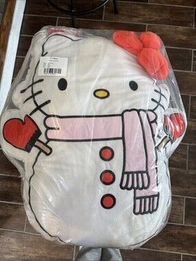 New Hello Kitty Snowman Pillow Fluffy Holiday Christmas Decor 21 inch